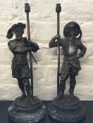 Pair of spelter gas lamp figures of cavaliers H34cm