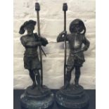 Pair of spelter gas lamp figures of cavaliers H34cm