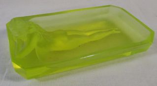 Art Deco Czech uranium glass nude pin tray possibly by Heinrich Hoffmann (butterfly mark to