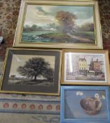 Oil painting by H S Yeung together with other pictures/prints