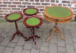 3 reproduction wine tables with leather effect top & a drum table
