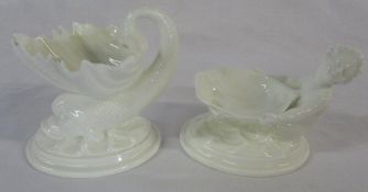 2 Royal Worcester blanc de chine salts - merboy and fish (merboy has small chip)