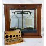 Griffin & George Limited cased scientific balance scales with boxed weights (glass side panel