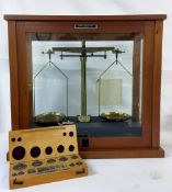 Griffin & George Limited cased scientific balance scales with boxed weights (glass side panel