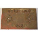 British Rail railway sign / wagon plate marked 'BR (W) - 1961' with two mounting holes and '528'