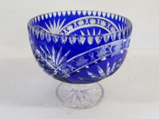 Blue cut glass bowl H 21 cm D 23 cm (chip to rim)