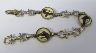 Silver plate reverse crystal intaglio bracelet depicting horses L 7"