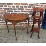 Mahogany plant stand & demi lune table