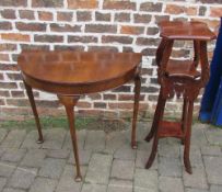 Mahogany plant stand & demi lune table