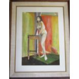 Watercolour and gouache impressionist painting of a standing nude by D R Adamson,