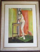 Watercolour and gouache impressionist painting of a standing nude by D R Adamson,