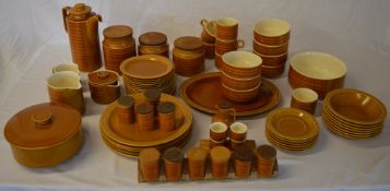 Large collection of Hornsea Saffron pattern including plates, cups, spice jars/rack,