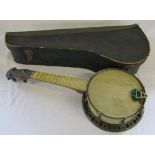 Vintage 'Broadcaster' ukelele banjo with case