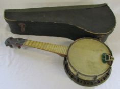 Vintage 'Broadcaster' ukelele banjo with case