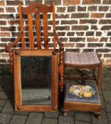 Oak armchair, Arts & Crafts style wall mirror,