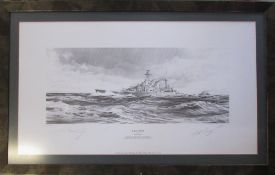 Limited edition print by Robert Taylor 'HMS Hood' 250/250 signed by the Artist and Ted Briggs (one