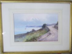 Watercolour and acrylic coastal scene by H W Hicks 37 cm x 27 cm