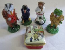 4 Halcyon Days 'Wind in the Willows' figures & a patch pot