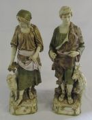 Pair of Royal Dux Bohemia figures of a shepherd and shepherdess no 1116 H 52 cm (horn af)