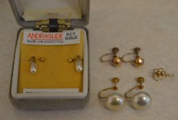 3 pairs of 9ct gold earrings and one loose 9ct gold earring, total approx weight 6.