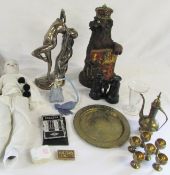 Various lot inc brassware, Art Deco style figurine, doll,