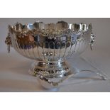 Large silver plated punch bowl and ladle