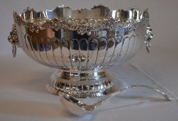 Large silver plated punch bowl and ladle