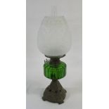 Victorian oil lamp with green reservoir H 53 cm