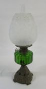 Victorian oil lamp with green reservoir H 53 cm