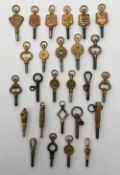 Approx 26 pocket watch keys including advertising keys