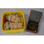 Collection of coins and box of brass trinkets including cufflink's