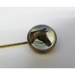 Tested as 15ct gold reverse crystal intaglio stick pin of a horse