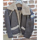 Reproduction military style flying jacket / bomber jacket with sheepskin effect trim,