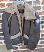 Reproduction military style flying jacket / bomber jacket with sheepskin effect trim,