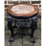 Carved Oriental ebony table with marble top H46cm