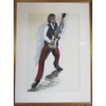 Acrylic and watercolour painting of Bill Wyman (The Rolling Stones) by D R Adamson,