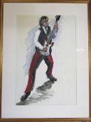 Acrylic and watercolour painting of Bill Wyman (The Rolling Stones) by D R Adamson,