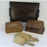 Various treen inc tray and boxes