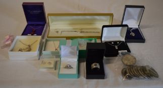 Various silver jewellery and Oriental gaming tokens