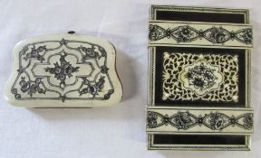 19th century carved ivory card case and small purse with decorative inlay