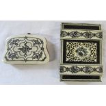 19th century carved ivory card case and small purse with decorative inlay