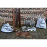 Quantity of vintage Jaguar parts including wood trim, front grilles, Lucas headlamps,