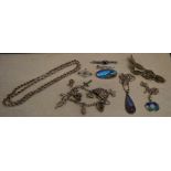 Various silver jewellery including charm bracelet, necklace, brooches etc, total approx weight 2.