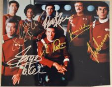 Star Trek photograph signed in gold/silver pen by William Shatner, Leonard Nimoy, George Takei,