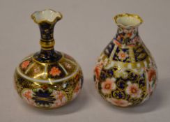 Two early 20th century Royal Crown Derby miniature vases in the Imari pattern