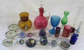 Selection of coloured glass inc Mary Gregory style glass jar (chips to rim),