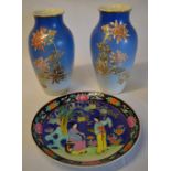 Pair of Chinese modern vases and plate