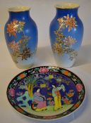 Pair of Chinese modern vases and plate