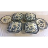 4 Woods & sons blue & white lidded tureens a stand & 4 plates