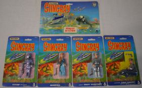 5 Matchbox Stingray figures sealed in blisters, including Titan, Marina, Troy Tempest,